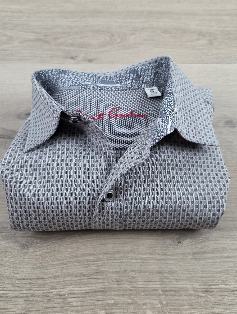 Robert Graham Flip Cuff Shirt Mens Medium Grey Long Sleeve Button Up Check